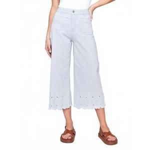 NEW CHARLIE B wide-leg cropped jeans with scallop embroidered hem in stripes